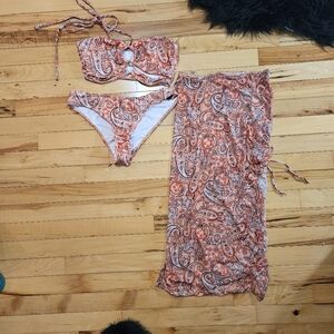 SHEIN Orange Paisley Ring Cutout Bikini